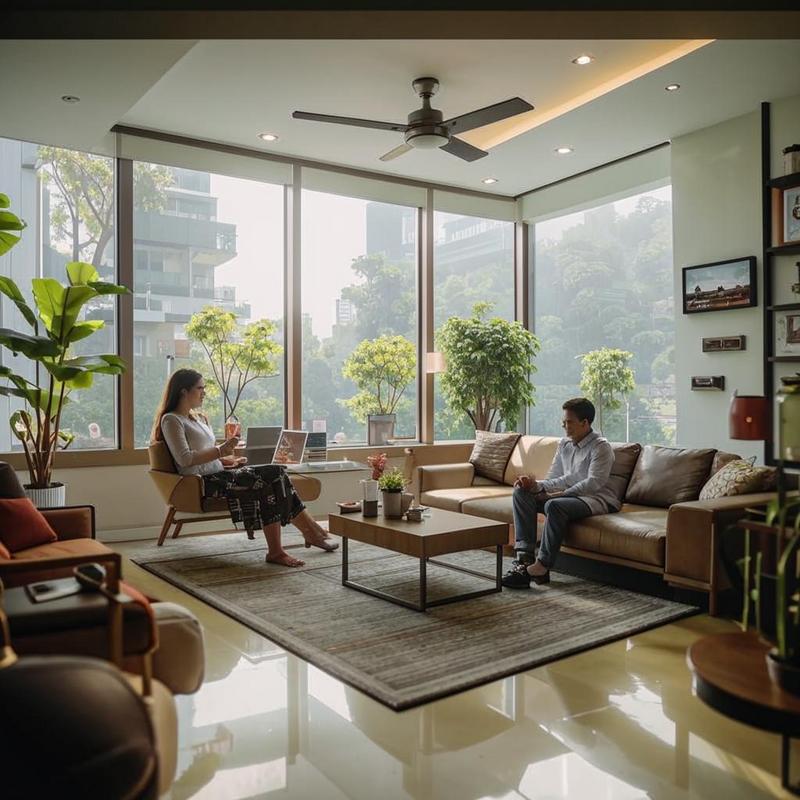 Máy lạnh đứng hiện đại làm mát không gian sống.